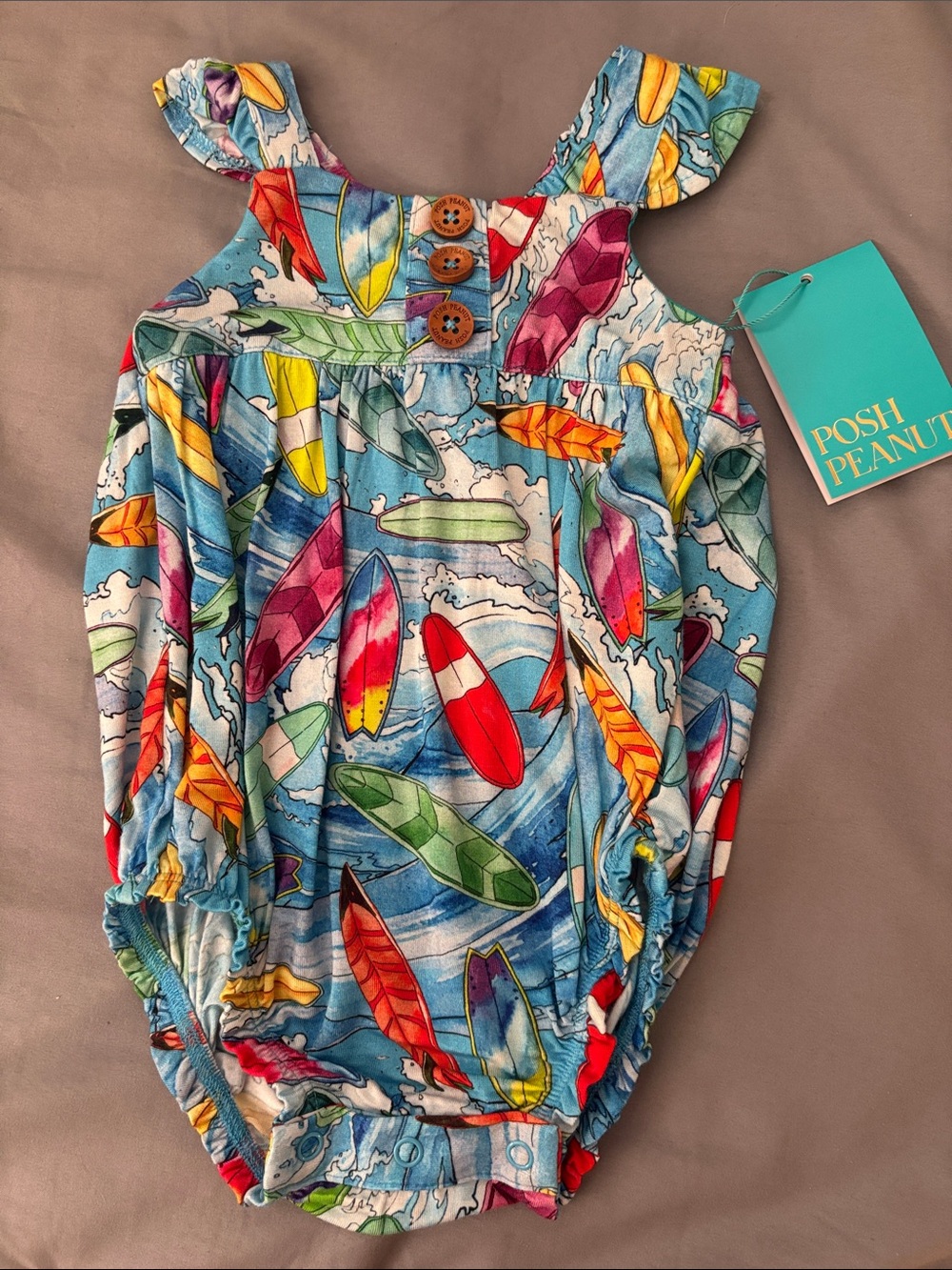 NWT Posh Peanut Blue Surfboard Print Bubble Romper